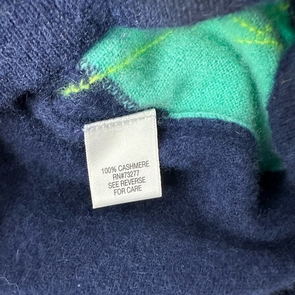 APT 9 100% CASHMERE SWEATER SZ M blue/green/gray argyle - Picture 4 of 6